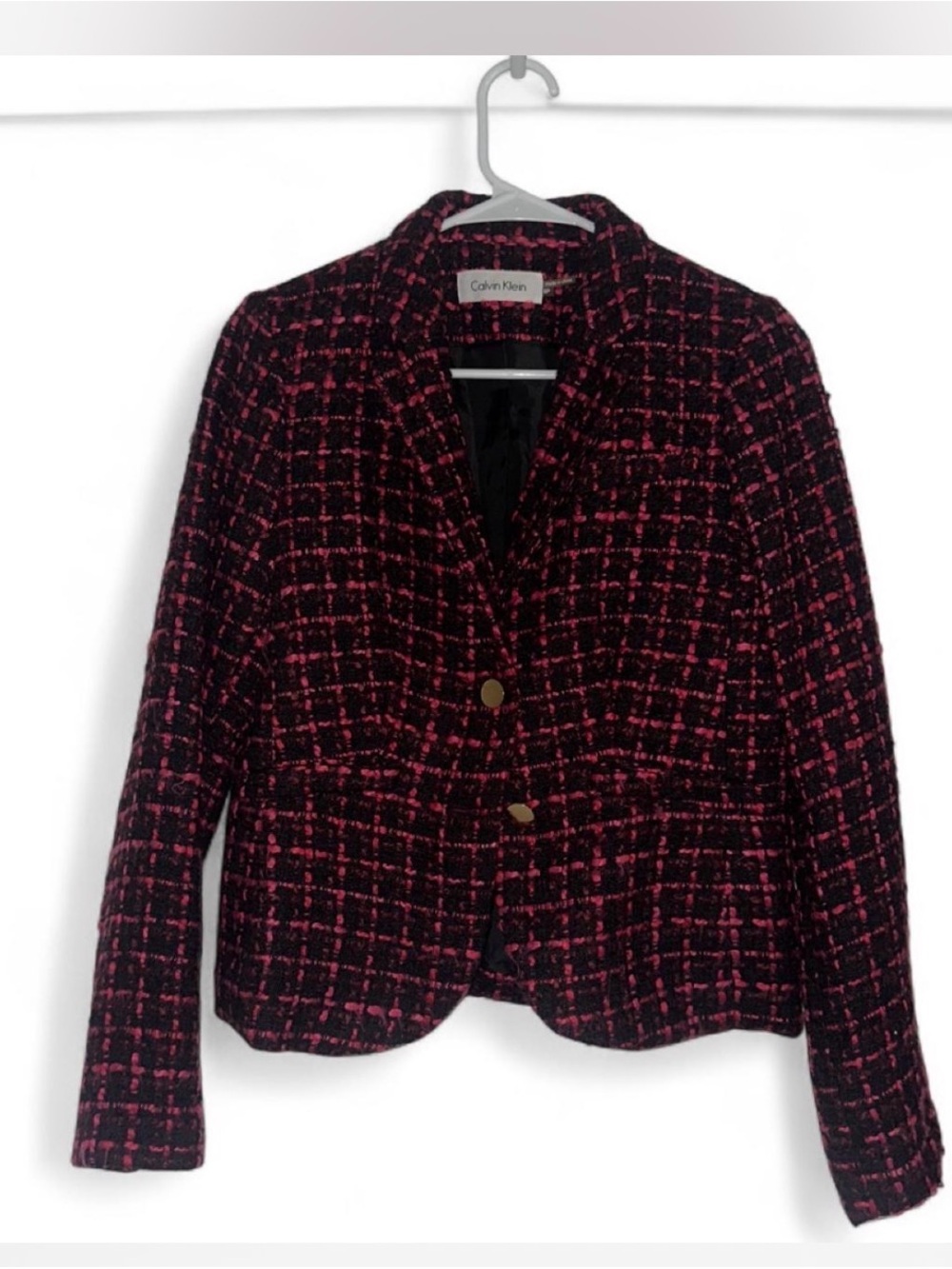 Calvin Klein Pink and Black Tweed Two-Button Blazer